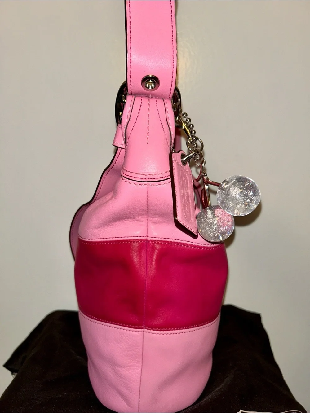 COACH Alternating Pink Leather Rugby Stripes Bleeker duffle crossbody. RARE!